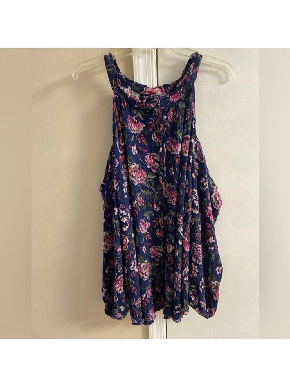 torrid Navy Floral Halter blouse cold shoulder with Pink Blooms 3X